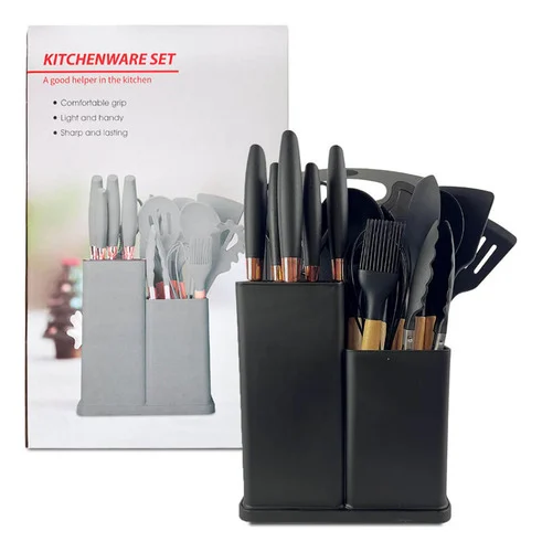 Kit Utensílios De Cozinha Preto 19 Peças